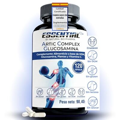 essential by natural bio pharma Glucosamina + MSM + Cúrcuma y Boswellia Potente Antiinflamatorio Natural que Reduce el Dolor Muscular y Articulaciones. Protector y Regenerador de Articulaciones Actic Complex 120 Cap essential by natural bio pharma Glucosamina + MSM + Cúrcuma y Boswellia Potente Antiinflamatorio Natural que Reduce el Dolor Muscular y Articulaciones. Protector y Regenerador de Articulaciones Actic Complex 120 Cap