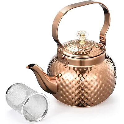 king tony Hlsicnalm Tetera de acero inoxidable con infusor de 1,2 L, Tetera con filtro extraíble para filtrar té u otros tés Bronce king tony Hlsicnalm Tetera de acero inoxidable con infusor de 1,2 L, Tetera con filtro extraíble para filtrar té u otros tés Bronce