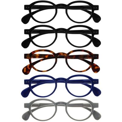 OPULIZE OCA Gafas de Lectura Pack de 5 Montura Moderna Retro Redonda Negro, Marrón, Azul, Gris Hombre Mujer RRRRR54-11237 +1.00 OPULIZE OCA Gafas de Lectura Pack de 5 Montura Moderna Retro Redonda Negro, Marrón, Azul, Gris Hombre Mujer RRRRR54-11237 +1.00