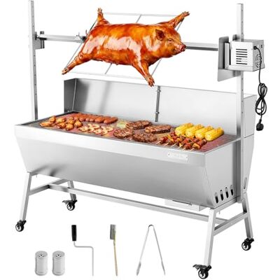 VEVOR Asador Giratorio 1218 mm 4 Niveles de Altura, Motor de 38 W, Asador de Cerdo y Cordero, Capacidad de Carga de 60 kg, de Acero Inoxidable, Rotación Suave de 360° para Fiestas, Barbacoas, Camping VEVOR Asador Giratorio 1218 mm 4 Niveles de Altura, Motor de 38 W, Asador de Cerdo y Cordero, Capacidad de Carga de 60 kg, de Acero Inoxidable, Rotación Suave de 360° para Fiestas, Barbacoas, Camping