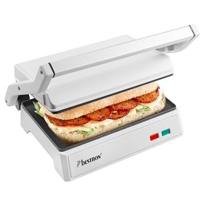 Parrilla de Contacto Blanca Bestron - Sandwich Maker, Apertura 180° Parrilla de Contacto Blanca Bestron - Sandwich Maker, Apertura 180°