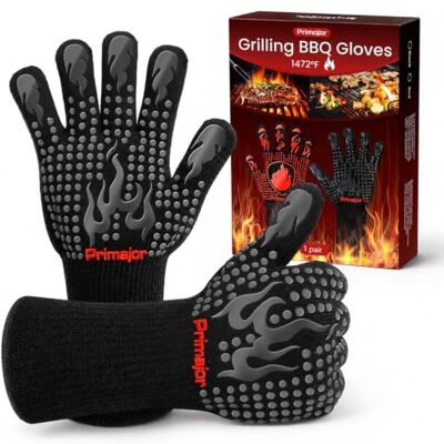 Primajor Guantes Barbacoa, Guantes para Horno Resistentes al Calor hasta 800℃ / 1472℉ para Cocina, Parrilla, Hornear, Microondas certificación EN407(1 Par) (Negro2) Primajor Guantes Barbacoa, Guantes para Horno Resistentes al Calor hasta 800℃ / 1472℉ para Cocina, Parrilla, Hornear, Microondas certificación EN407(1 Par) (Negro2)