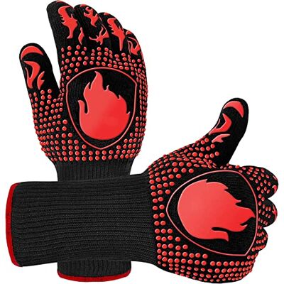 Primajor Guantes Barbacoa, Guantes para Horno Resistentes al Calor hasta 800℃ / 1472℉ para Cocina, Parrilla, Hornear, Microondas certificación EN407(1 Par) (Rojo) Primajor Guantes Barbacoa, Guantes para Horno Resistentes al Calor hasta 800℃ / 1472℉ para Cocina, Parrilla, Hornear, Microondas certificación EN407(1 Par) (Rojo)