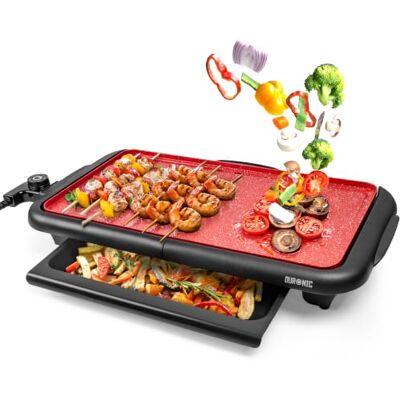 Duronic Plancha Eléctrica Teppanyaki 2000W 47x26 cm Cerámica Titanio Antiadherente, Hasta 225 °C, Bandeja Inferior para Tostar y Mantener Caliente, Recogegrasas Extraíble, Asas de Tacto Frío Duronic Plancha Eléctrica Teppanyaki 2000W 47x26 cm Cerámica Titanio Antiadherente, Hasta 225 °C, Bandeja Inferior para Tostar y Mantener Caliente, Recogegrasas Extraíble, Asas de Tacto Frío