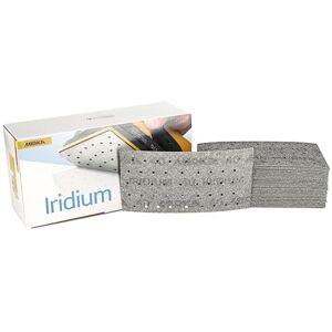 Mirka Iridium papel de lija Premium 93x180mm cierre adhesivo 45 agujeros, grano 40, 50 piezas/Para lijar laca, masilla, imprimación, madera, acero, materiales minerales, plásticos Mirka Iridium papel de lija Premium 93x180mm cierre adhesivo 45 agujeros, grano 40, 50 piezas/Para lijar laca, masilla, imprimación, madera, acero, materiales minerales, plásticos