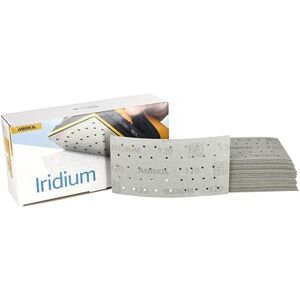 Mirka Iridium papel de lija Premium 93x180mm cierre adhesivo 45 agujeros, grano 120, 50 piezas/Para lijar laca, masilla, imprimación, madera, acero, materiales minerales, plásticos Mirka Iridium papel de lija Premium 93x180mm cierre adhesivo 45 agujeros, grano 120, 50 piezas/Para lijar laca, masilla, imprimación, madera, acero, materiales minerales, plásticos