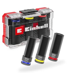 Einhell Accessories Einhell Juego de llaves de vaso de impacto originales de 3 piezas (acero CrMo, ½ unidad cuadrada, 80 mm de longitud, 17/19/21 mm, fosfatado con manganeso, anillos de colores, incrustaciones de EVA Einhell Accessories Einhell Juego de llaves de vaso de impacto originales de 3 piezas (acero CrMo, ½ unidad cuadrada, 80 mm de longitud, 17/19/21 mm, fosfatado con manganeso, anillos de colores, incrustaciones de EVA