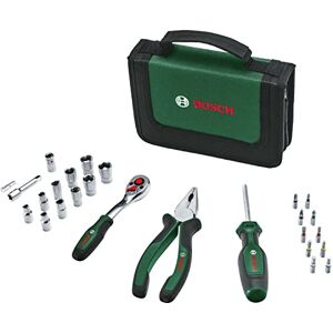 Bosch Mobility Juego de herramientas manuales, 26 piezas (kit de herramientas compacto y portátil para tareas de bricolaje;carraca de 1/4"; alicate combinado; destornillador universal; en bolsa tela) Bosch Mobility Juego de herramientas manuales, 26 piezas (kit de herramientas compacto y portátil para tareas de bricolaje;carraca de 1/4"; alicate combinado; destornillador universal; en bolsa tela)