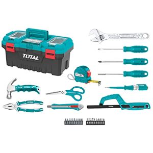 TOTAL Caja de Herramientas Completa 32 Piezas Alicate, Llave, Destornillador y Martillo con Sacaclavos Flexómetro, Puntas y Arco de Sierra Tester de Voltaje Maletín 17” TOTAL Caja de Herramientas Completa 32 Piezas Alicate, Llave, Destornillador y Martillo con Sacaclavos Flexómetro, Puntas y Arco de Sierra Tester de Voltaje Maletín 17”