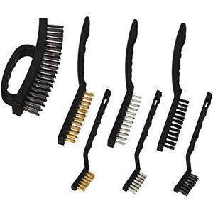 Relaxdays Set de 7 Cepillos Metálicos, 2 de Acero Inoxidable, 2 de Nailon y 2 de Latón, 3 Filas, Metal-Plástico, Negro Relaxdays Set de 7 Cepillos Metálicos, 2 de Acero Inoxidable, 2 de Nailon y 2 de Latón, 3 Filas, Metal-Plástico, Negro