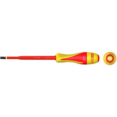 KS Tools - Destornillador ranurado 6,5 x 150 mm Doble material aislado 1000V para terminales eléctricos de acero S2-punta marrón KS Tools - Destornillador ranurado 6,5 x 150 mm Doble material aislado 1000V para terminales eléctricos de acero S2-punta marrón