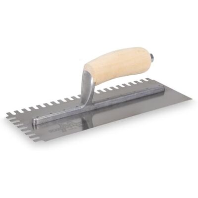 Marshalltown Llana dentada de , muesca: U-6x13x6 mm con mango curvo de madera, de acero, para baldosas, tamaño: 279x114 mm Marshalltown Llana dentada de , muesca: U-6x13x6 mm con mango curvo de madera, de acero, para baldosas, tamaño: 279x114 mm
