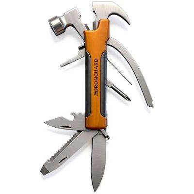 IRONguard Martillo multiusos, cuchillo multiusos 15 en 1 de acero inoxidable, alicates multifunción con abrebotellas, destornillador, sierra para metales... Ideal para actividades al aire libre y acampada. IRONguard Martillo multiusos, cuchillo multiusos 15 en 1 de acero inoxidable, alicates multifunción con abrebotellas, destornillador, sierra para metales... Ideal para actividades al aire libre y acampada.