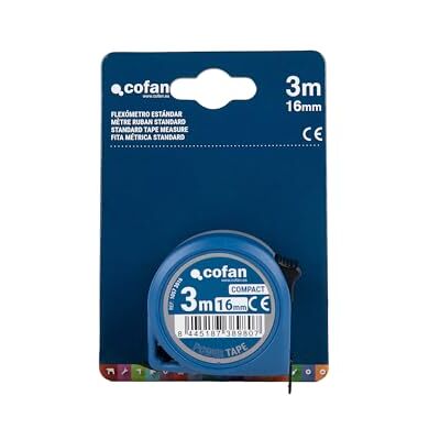 Cofan Flexómetro estándar Carcasa resistente de ABS Botón de bloqueo Gancho no magnético Cinta métrica Funda antichoque (1, 3 m x 16 mm) Cofan Flexómetro estándar Carcasa resistente de ABS Botón de bloqueo Gancho no magnético Cinta métrica Funda antichoque (1, 3 m x 16 mm)