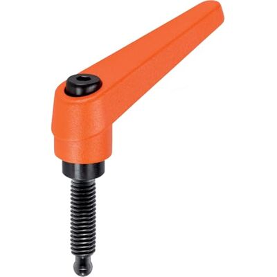 Halder Palanca de sujeción ajustable, con tornillo de empuje/con pivote de bola, d1 = 18 mm / d2 = M10 / l1 = 32 mm/naranja Halder Palanca de sujeción ajustable, con tornillo de empuje/con pivote de bola, d1 = 18 mm / d2 = M10 / l1 = 32 mm/naranja