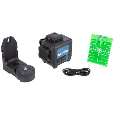 Cofan Nivel láser autonivelante 3 x 360° Líneas cruzadas verdes Modos manual y automático Precisión ±3 mm/10 m IP54 Base magnética y maletín incluidos Color: azul y negro Cofan Nivel láser autonivelante 3 x 360° Líneas cruzadas verdes Modos manual y automático Precisión ±3 mm/10 m IP54 Base magnética y maletín incluidos Color: azul y negro