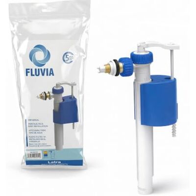 FLUVIA Flotador WC Universal Lateral 3/8" con Rosca Metálica Llenado silencioso · Nivel regulable · Sistema antirretorno · Conexión lateral FLUVIA Flotador WC Universal Lateral 3/8" con Rosca Metálica Llenado silencioso · Nivel regulable · Sistema antirretorno · Conexión lateral