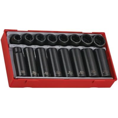 Tengtools Juego de vasos de impacto 1/2" serie regular y larga de 16 piezas Tengtools Juego de vasos de impacto 1/2" serie regular y larga de 16 piezas