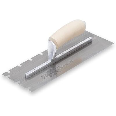 Marshalltown Llana dentada , U-6x10x32 mm, mango curvado de madera, acero al carbono, dimensiones: 305x102 mm Marshalltown Llana dentada , U-6x10x32 mm, mango curvado de madera, acero al carbono, dimensiones: 305x102 mm