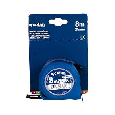 Cofan Flexómetro estándar Carcasa resistente de ABS Botón de bloqueo Gancho no magnético Cinta métrica Funda antichoque (1, 8 m x 25 mm) Cofan Flexómetro estándar Carcasa resistente de ABS Botón de bloqueo Gancho no magnético Cinta métrica Funda antichoque (1, 8 m x 25 mm)