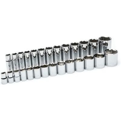 GEARWRENCH 27 piezas 1/2" Drive 6 Pt. Juego de llaves de vaso estándar y profundas, SAE GEARWRENCH 27 piezas 1/2" Drive 6 Pt. Juego de llaves de vaso estándar y profundas, SAE