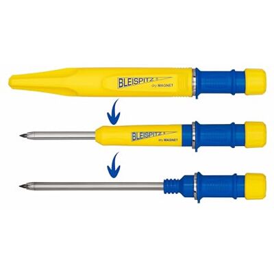 Bleispitz Dry Magnet Marcador de agujeros profundos con cierre magnético, manejo con una mano, zonas de agarre antideslizamiento, tapa desmontable, tope de rodadura, rotulador de herramientas Bleispitz Dry Magnet Marcador de agujeros profundos con cierre magnético, manejo con una mano, zonas de agarre antideslizamiento, tapa desmontable, tope de rodadura, rotulador de herramientas