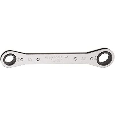 KLEIN TOOLS Llave de caja de trinquete, fabricada en Estados Unidos, 5/8 pulgadas x 3/4 pulgadas con trinquete inverso y acabado cromado KLEIN TOOLS Llave de caja de trinquete, fabricada en Estados Unidos, 5/8 pulgadas x 3/4 pulgadas con trinquete inverso y acabado cromado