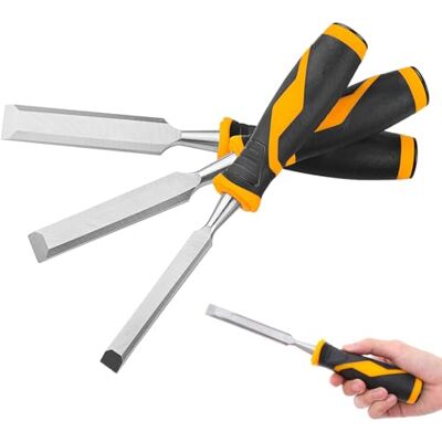 Avilia Juego de 4 cinceles para madera de 8-12-20-26 mm, ideales para escultura y restauración, con mangos de plástico bicomponente antideslizantes y ergonómicos Avilia Juego de 4 cinceles para madera de 8-12-20-26 mm, ideales para escultura y restauración, con mangos de plástico bicomponente antideslizantes y ergonómicos