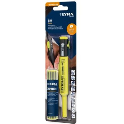 LYRA Dry Eco Marcador de agujeros profundos, incluye sacapuntas y clip + 12 minas universales de grafito para todas las superficies en blíster LYRA Dry Eco Marcador de agujeros profundos, incluye sacapuntas y clip + 12 minas universales de grafito para todas las superficies en blíster
