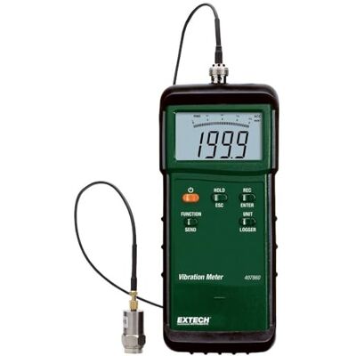 EXTECH Medidor Vibración Resistente, Aceleración y Velocidad Velocidad/aceleración/desplazamiento, sensor remoto cable 2m, 10Hz-1kHz, precisión 5%, guarda 500 EXTECH Medidor Vibración Resistente, Aceleración y Velocidad Velocidad/aceleración/desplazamiento, sensor remoto cable 2m, 10Hz-1kHz, precisión 5%, guarda 500