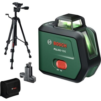 Bosch Láser de Línea PLL360‑15G (líneas láser verdes de 360°, protección IP54, batería Li‑ion con carga USB‑C, incl. TT120 y MM3, bolsa y manual) Bosch Láser de Línea PLL360‑15G (líneas láser verdes de 360°, protección IP54, batería Li‑ion con carga USB‑C, incl. TT120 y MM3, bolsa y manual)