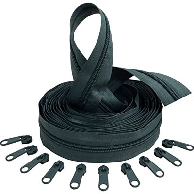 AERZETIX C62696x5-C62795x10 Kit de cremallera espiral 5m N°5 color: gris antracita + 10 cursores N°5 no bloqueable color: gris antracita en nylon/metal merceria AERZETIX C62696x5-C62795x10 Kit de cremallera espiral 5m N°5 color: gris antracita + 10 cursores N°5 no bloqueable color: gris antracita en nylon/metal merceria
