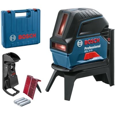 Bosch Professional Nivel láser GCL 2-15 (láser rojo, interior, con puntos de plomada, alcance: 15 m, 3 pilas AA, soporte giratorio RM 1, placa reflectora láser, estuche de protección, maletín) Bosch Professional Nivel láser GCL 2-15 (láser rojo, interior, con puntos de plomada, alcance: 15 m, 3 pilas AA, soporte giratorio RM 1, placa reflectora láser, estuche de protección, maletín)
