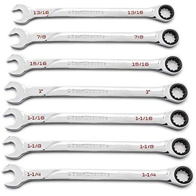 GEARWRENCH Juego de llaves combinadas de trinquete universal Spline XL de 7 piezas 120XP, SAE GEARWRENCH Juego de llaves combinadas de trinquete universal Spline XL de 7 piezas 120XP, SAE