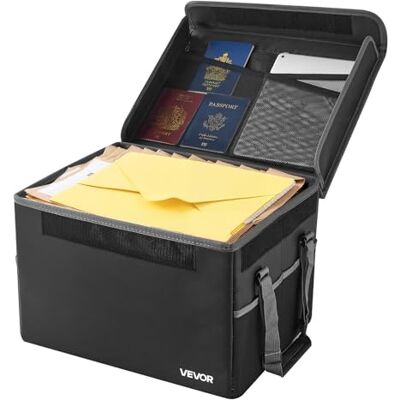 VEVOR Caja para Documentos Ignífuga, Resistente al Agua y con Aislamiento Térmico de 1000 °C, Portátil y Plegable, para Pasaportes, Documentos Importantes y Archivos, Negro, 340 x 397 x 260 mm VEVOR Caja para Documentos Ignífuga, Resistente al Agua y con Aislamiento Térmico de 1000 °C, Portátil y Plegable, para Pasaportes, Documentos Importantes y Archivos, Negro, 340 x 397 x 260 mm