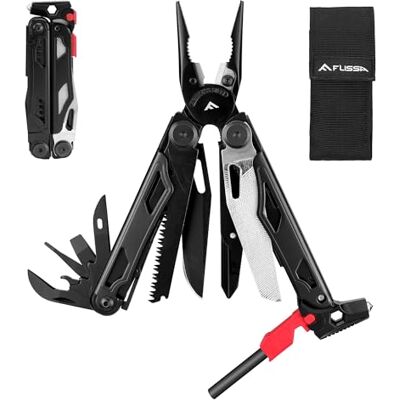 FLISSA Alicate Multiusos 19 en 1, Negro Navaja Multiusos de Acero Inoxidable con Bolsa Portátil para Camping, Reparación, Senderismo y Emergencias FLISSA Alicate Multiusos 19 en 1, Negro Navaja Multiusos de Acero Inoxidable con Bolsa Portátil para Camping, Reparación, Senderismo y Emergencias
