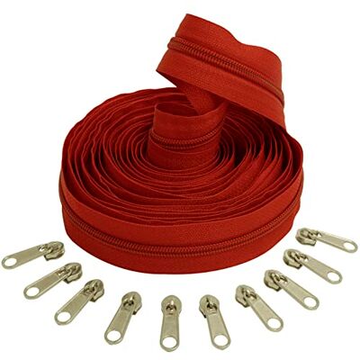 AERZETIX C62731x5-C62791x10 Kit de cremallera espiral 5m N°5 color: rojo + 10 cursores N°5 no bloqueable color: plata en nylon/metal merceria costura AERZETIX C62731x5-C62791x10 Kit de cremallera espiral 5m N°5 color: rojo + 10 cursores N°5 no bloqueable color: plata en nylon/metal merceria costura