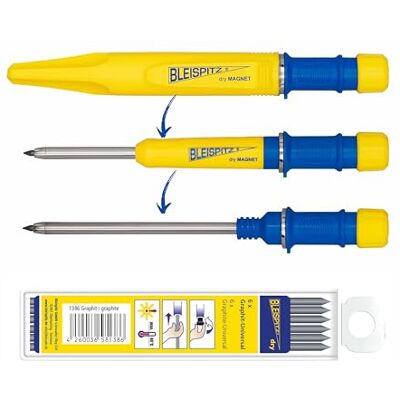 Bleispitz dry MAGNET Juego de rotuladores de punta profunda con cierre magnético, incluye 6 minas de repuesto, manejo con una mano, zonas de agarre antideslizamiento, parada de rodadura Bleispitz dry MAGNET Juego de rotuladores de punta profunda con cierre magnético, incluye 6 minas de repuesto, manejo con una mano, zonas de agarre antideslizamiento, parada de rodadura