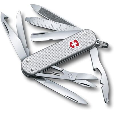 Victorinox Navaja suiza de bolsillo Mini Champ Alox, pequeña, 15 funciones, Hecha en Suiza, multiherramienta con abrecartas, abrebotellas, pelacables, plata Victorinox Navaja suiza de bolsillo Mini Champ Alox, pequeña, 15 funciones, Hecha en Suiza, multiherramienta con abrecartas, abrebotellas, pelacables, plata