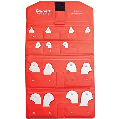 Starrett Radius Calibre para radios (sin soporte, 1 a 15 mm, aumento de 1 mm, 15 calibres) Starrett Radius Calibre para radios (sin soporte, 1 a 15 mm, aumento de 1 mm, 15 calibres)