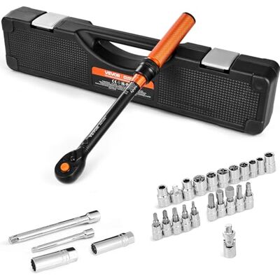 VEVOR Juego de Llaves Dinamométricas de Clic Accionamiento de 3/8" 5-60 Nm Bidireccional 72 Dientes con Vasos, Puntas, Barra de Extensión, Vasos para Bujías y Adaptador para Reparación de Coches VEVOR Juego de Llaves Dinamométricas de Clic Accionamiento de 3/8" 5-60 Nm Bidireccional 72 Dientes con Vasos, Puntas, Barra de Extensión, Vasos para Bujías y Adaptador para Reparación de Coches