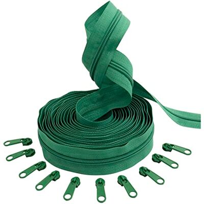 AERZETIX C62642x5-C62836x10 Kit de cremallera espiral 5m N°5 color: verde + 10 cursores N°5 no bloqueable color: verde en nylon/metal merceria costura AERZETIX C62642x5-C62836x10 Kit de cremallera espiral 5m N°5 color: verde + 10 cursores N°5 no bloqueable color: verde en nylon/metal merceria costura