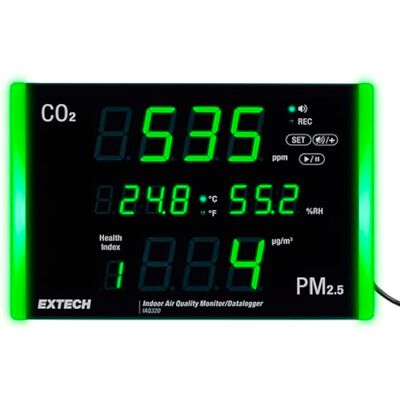 EXTECH Air Quality Meter/Datalogger with PM2.5 Wand- oder Tischmontage; liest Temp, Feuchtigkeit, Partikel und Gesundheitsindex; speichert 12.000 CSV EXTECH Air Quality Meter/Datalogger with PM2.5 Wand- oder Tischmontage; liest Temp, Feuchtigkeit, Partikel und Gesundheitsindex; speichert 12.000 CSV