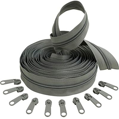 AERZETIX C62694x5-C62798x10 Kit de cremallera espiral 5m N°5 color: gris + 10 cursores N°5 no bloqueable color: gris en nylon/metal merceria costura AERZETIX C62694x5-C62798x10 Kit de cremallera espiral 5m N°5 color: gris + 10 cursores N°5 no bloqueable color: gris en nylon/metal merceria costura