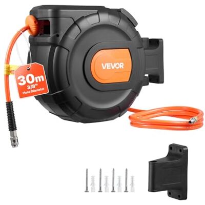 VEVOR Carrete de Manguera de Aire Retráctil 30 m x 9,5 mm, Manguera para Compresor de Aire Presión Máxima de 300 PSI, con Entrada de 2 m, Montaje en Pared Giratorio de 180°, para Garaje, Taller VEVOR Carrete de Manguera de Aire Retráctil 30 m x 9,5 mm, Manguera para Compresor de Aire Presión Máxima de 300 PSI, con Entrada de 2 m, Montaje en Pared Giratorio de 180°, para Garaje, Taller