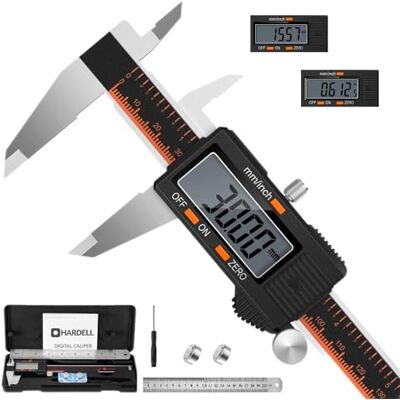 HARDELL Calibre Digital, 150mm Pie de Rey Digital Electrónico de Acero Inoxidable, Calibrador Digital con Pantalla LCD Grande, MM/Pulgadas Conversión, Calibre Digital Profesional para Industria/Hogar HARDELL Calibre Digital, 150mm Pie de Rey Digital Electrónico de Acero Inoxidable, Calibrador Digital con Pantalla LCD Grande, MM/Pulgadas Conversión, Calibre Digital Profesional para Industria/Hogar