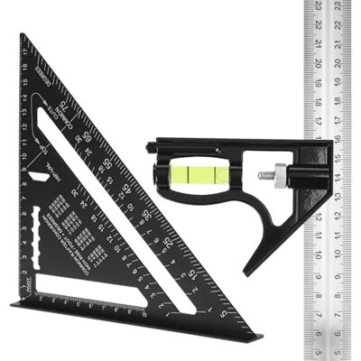 QWORK ® Kit de Escuadras Carpintero Multifunción, Regla Triangular de Aluminio de 180 mm y Galga de Marcado de Acero Inoxidable de 300 mm para Trabajos de Carpintería de Precisión QWORK ® Kit de Escuadras Carpintero Multifunción, Regla Triangular de Aluminio de 180 mm y Galga de Marcado de Acero Inoxidable de 300 mm para Trabajos de Carpintería de Precisión