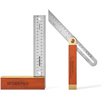 WORKPRO Juego de Escuadras para Carpintería, 2 Piezas Incluye Escuadra de Carpintero y Falsa Escuadra Ajustable de 200mm con Mango de Madera para Medición Precisa WORKPRO Juego de Escuadras para Carpintería, 2 Piezas Incluye Escuadra de Carpintero y Falsa Escuadra Ajustable de 200mm con Mango de Madera para Medición Precisa