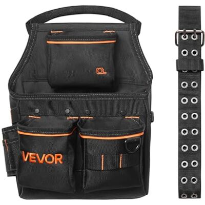VEVOR Cinturón Portaherramientas de Trabajo, 14 Bolsillos, para Electricistas, Carpinteros y Obreros de la Construcción, con Soporte para Martillo y Herramientas, Ajustable 830 a 1270 mm, Negro VEVOR Cinturón Portaherramientas de Trabajo, 14 Bolsillos, para Electricistas, Carpinteros y Obreros de la Construcción, con Soporte para Martillo y Herramientas, Ajustable 830 a 1270 mm, Negro