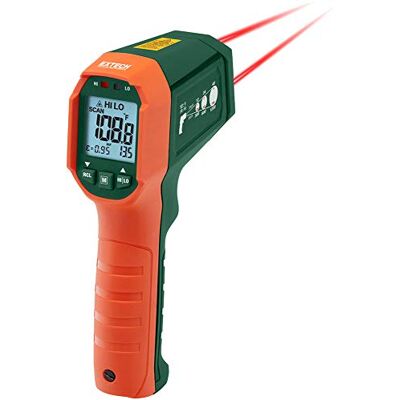 EXTECH Infrarot-Thermometer Doppellaser, IP65, 12:1 Berührungslos bis 1202F (650°C), Verhältnis 12:1, IP65, Sturz 3m, Doppellaser, LED-Alarme, Emissivität EXTECH Infrarot-Thermometer Doppellaser, IP65, 12:1 Berührungslos bis 1202F (650°C), Verhältnis 12:1, IP65, Sturz 3m, Doppellaser, LED-Alarme, Emissivität